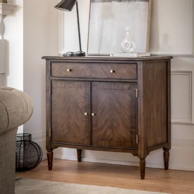 Dark Brown Wood Small Sideboard 2 Doors 1 Drawer