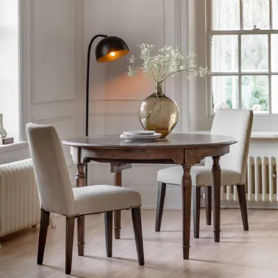 Dark Wood Extending Round Dining Table with Spindle Legs