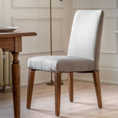 Taupe Velvet Fabric Dining Chair Weathered Oak Legs