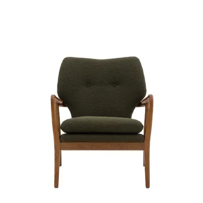 Oak Frame Armchair In Green Boucle