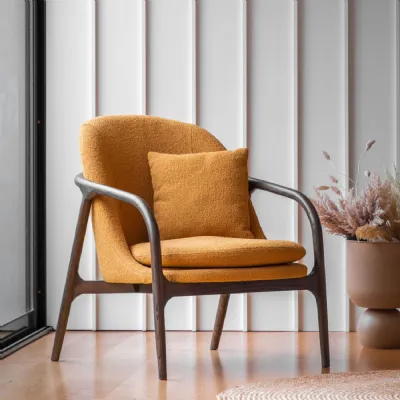 Orange Fabric Cushioned Armchair with Dark Wood Frame