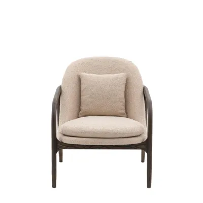 Taupe Dark Wood Frame Armchair