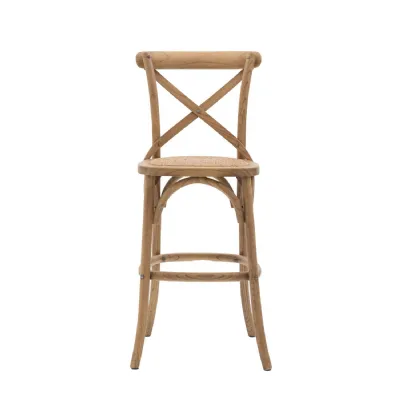 Oak Cross Back Cafe Stool With Rattan Seat