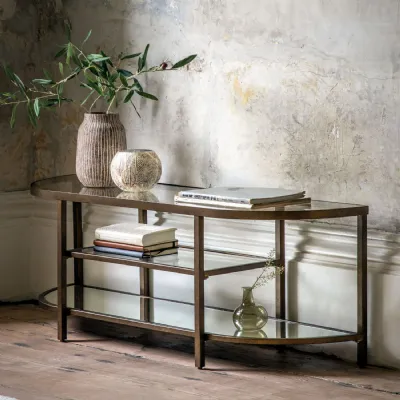 Bronze Metal Low TV Media Entertainment Unit Glass Shelves