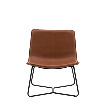 Brown Curved Faux Leather Lounge Chair