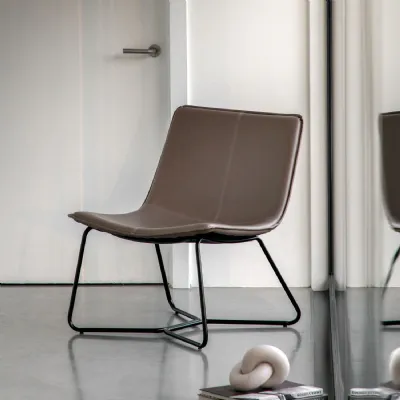 Modern Lounge Chair Ember Leather Effect Black Metal Frame