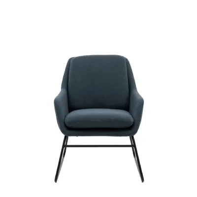 Dark Blue Padded Metal Frame Chair