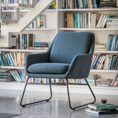 Retro Blue Fabric Occasional Chair Slim Metal Legs