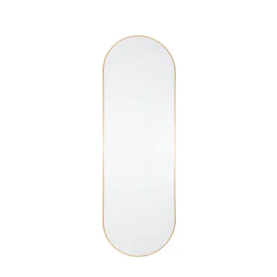 Large Gold Sleek Rounded Metal Frame Wall Mirror 150 X 50cm