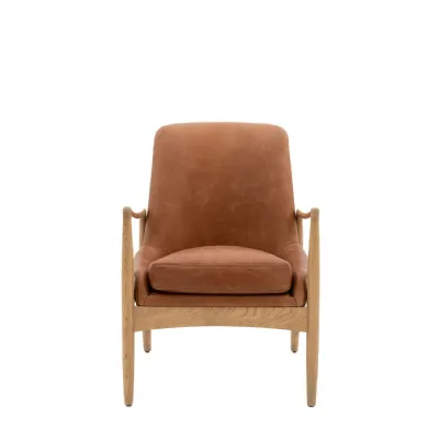 Oak Framed Brown Leather Armchair