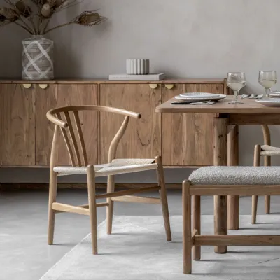 Light Wood Curved Back Dining Chair with Hand Woven Seat