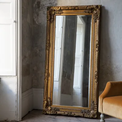 Gold Ornate Frame Large Rectangular Leaner Wall Mirror