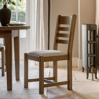 Natural Oak Slatted Back Dining Chair with Cushioned Seat
