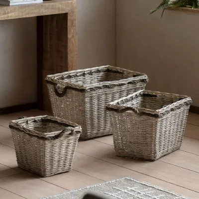 Natural Willow Rope Woven Log Basket Set of 3