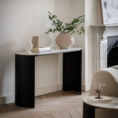 White Marble Top Console Table with Matt Black Legs