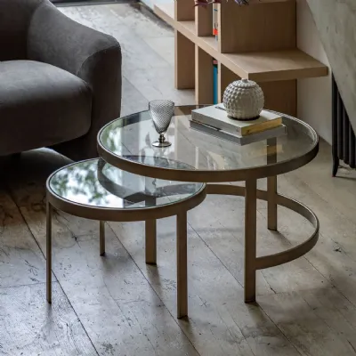 Glass Top Nest of 2 Tables with Bronze Metal Curved Frame