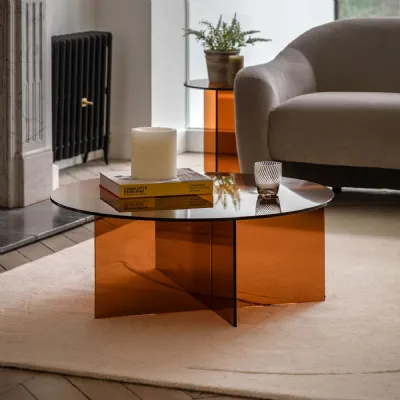 Bronze Toned Glass Retro Style Round Coffee Table