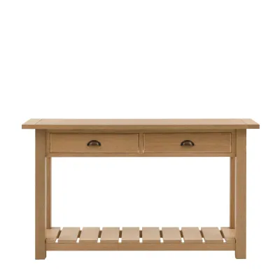 Natural Oak 2 Drawer Console Table with Lower Shelf