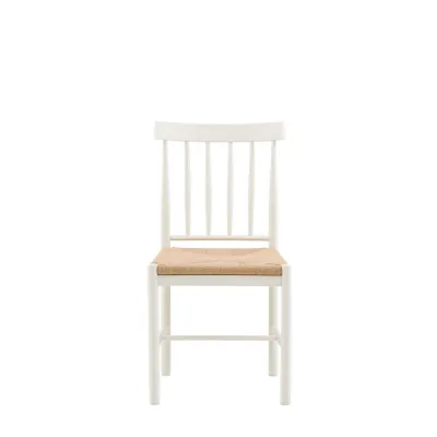 White Wood Farmhouse Style Dining Chair with Woven Rope Seat