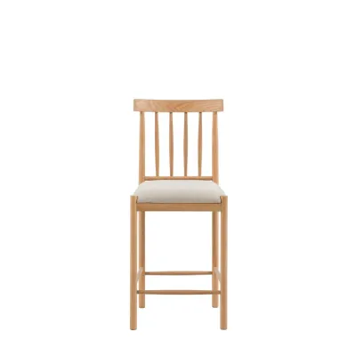 Natural Oak Farmhouse Style Bar Stool with Padded Seat