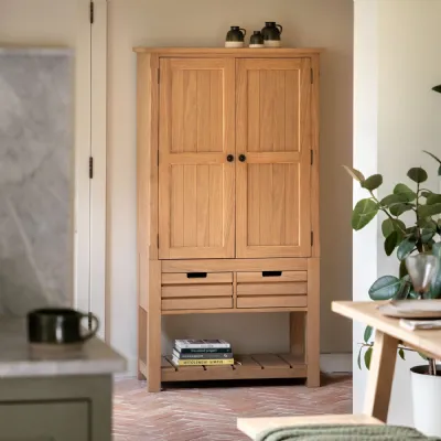 Natural Oak 2 Door 2 Drawer Larder Cupboard with Shelf