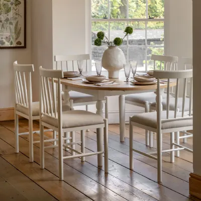 White Wood Oak Top Round Extending Dining Table 110 to 150cm