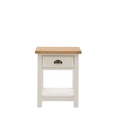 White Wooden 1 Drawer Bedside Table Nightstand Oak Top