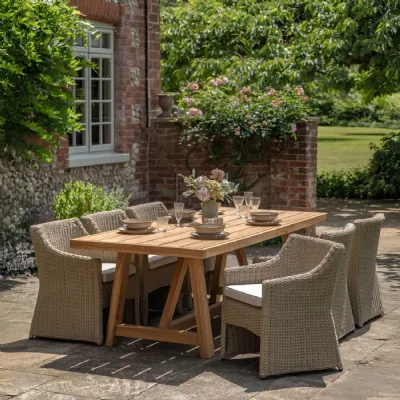 Natural Wooden 2.4m Trestle Style Large Outdoor Dining Table