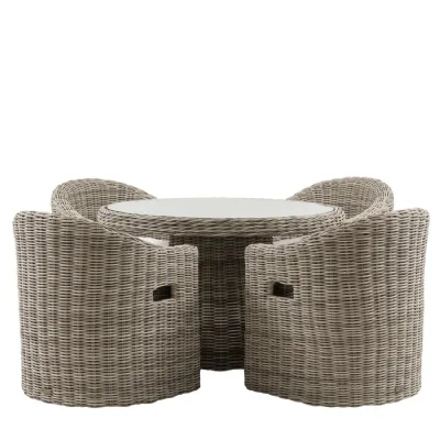 Natural Poly Rattan 4 Seater Small Round Dining Set