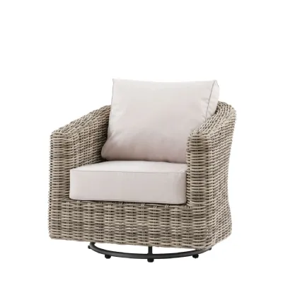 Natural Rounded Poly Rattan Outdoor Swivel Armchair