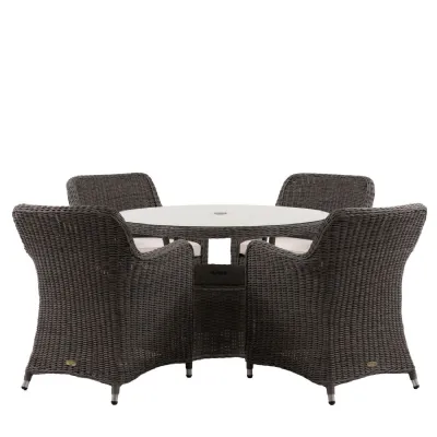 Salt Spray Grey PE Wicker Outdoor 4 Seater Round Dining Set