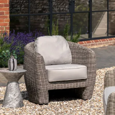 Natural Outdoor Wicker Armchair Padded Seat