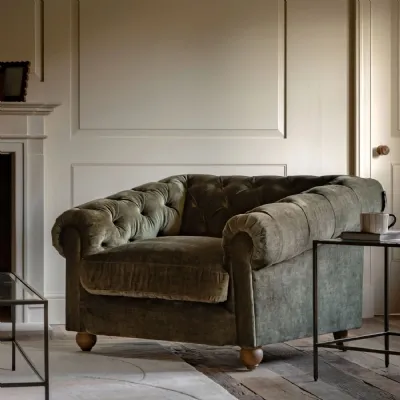 Celine Olive Fabric Buttoned Back Chesterfield Armchair
