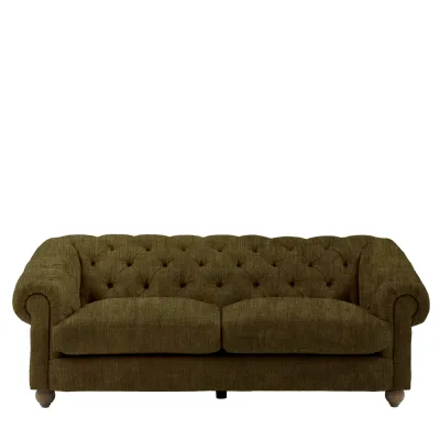 Celine Olive Fabric 3 Seater Buttoned Back Chesterfield Sofa