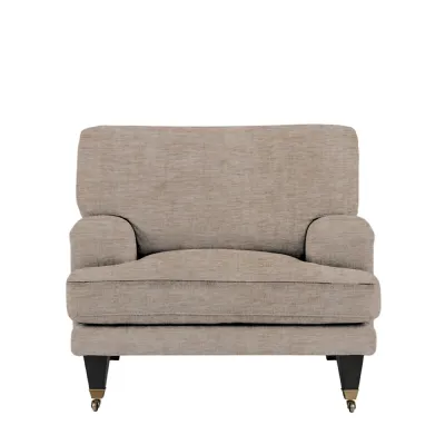 Celine Husk Fabric Armchair with Pea Arm and Brass Caster