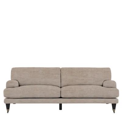 Celine Husk Fabric 4 Seater Standard Sofa Brass Castor Legs
