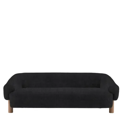 Carbon Grey Fabric 3 Seater Curved Back Sofa Wooden Legs