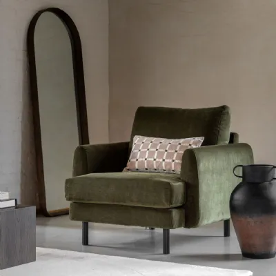 Verona Seaweed Fabric Large Armchair with Slim Metal Legs