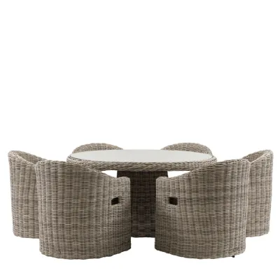 Natural Rattan 6 Seater Outdoor Dining Set Glass Top