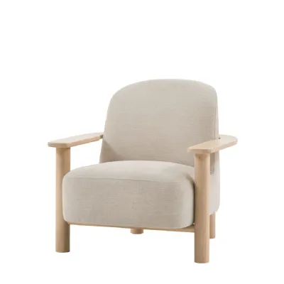 Pale Neutral Fabric Armchair Light Wooden Framed