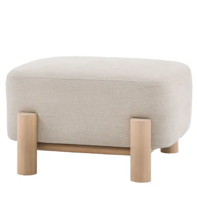 Pale Neutral Fabric Footstool Light Wooden Framed