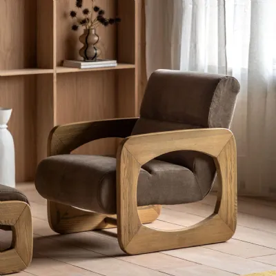 Verona Sepia Fabric Armchair with Ash Wooden Frame