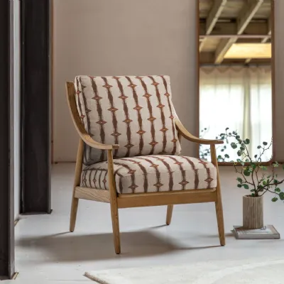 Diamond Stripe Patterned Fabric Mid Century Armchair