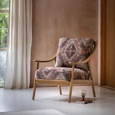 Zari Jacquard Fabric Armchair with Ash Wood Frame
