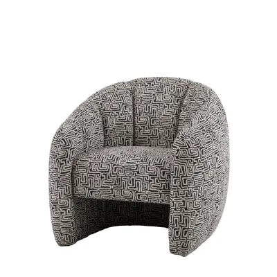 Black and White Patterned Fabric Tub Chair
