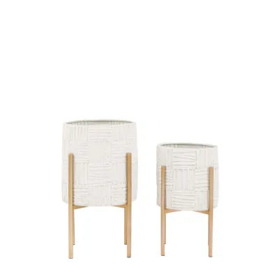 Ibiza Metal Planters White and Gold Set of 2