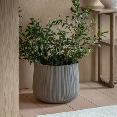 Grey Ribbed Outdoor Round Planter