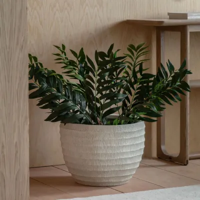 White Ridged Outdoor Planter Ribbed Detailing