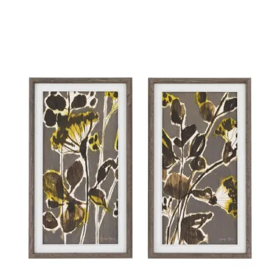 Botanical Leaf Pattern Set of 2 Canvas Art Wooden Framed