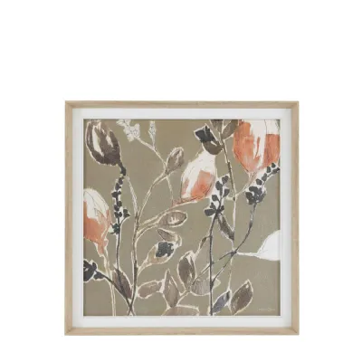 Graceful Stems and Petals Floral Large Wall Art Wooden Frame